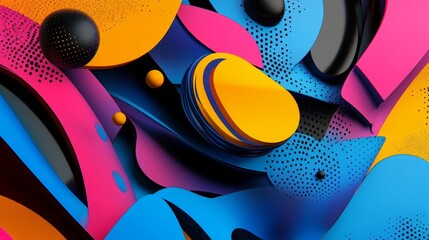 Vivid Abstract Composition of Bright Colors and Dynamic Shapes Creating a Visually Stimulating Experience Full of Energy and Artistic Flair