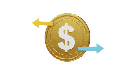 Isolated Dollar Coin with Arrows Indicating Money Flow