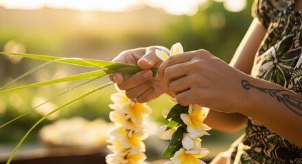 Lei maker crafting fragrant floral garland