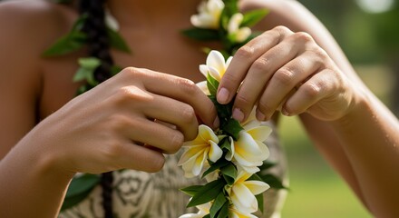 Lei maker crafting fragrant garland