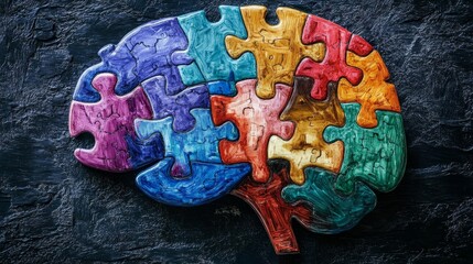 Colorful Puzzle Pieces Form an Abstract Representation of a Human Brain, Showcasing the Beauty of Creativity and Intellect in a Vibrant and Artistic Arrangement