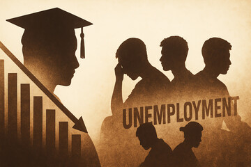 A symbolic representation of unemployment highlighting its impact on youth