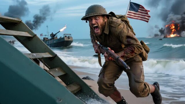 Soldado 2da guerra mundial en desembarque