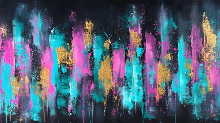 Abstract Teal Pink Gold Art Painting Canvas Texture