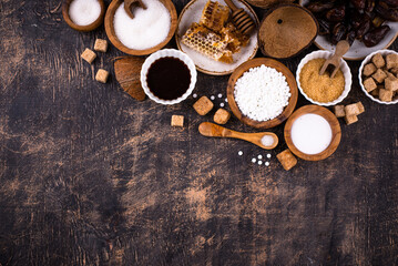 Various sugar replacement, healthy sweetener concept