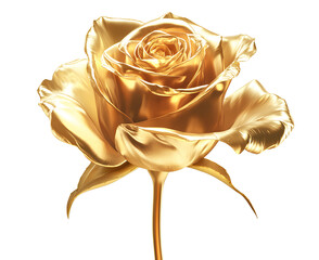 Golden rose, with a shiny and glossy texture, on a transparent background.