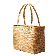 Elegant Straw Tote Bag with Refined Weaving and a S Isolated on Transparent Background