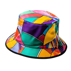 Trendy Bucket Hat with a Vibrant Contemporary Print Isolated on Transparent Background