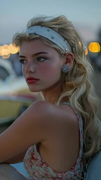 Timeless charm: young fashion, rockabilly culture, retro style, pinup elegance, neon lights, jukebox nostalgia, diner vibe, vintage romance, 50s appeal, stylish love, classic elegance.