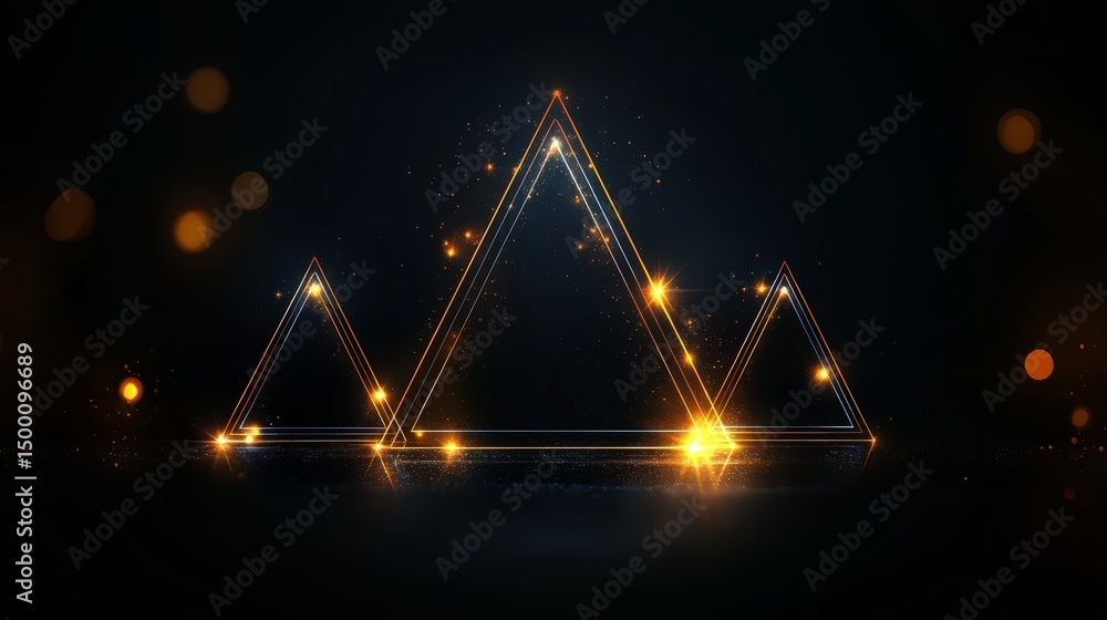 Aufkleber Series of triangles are lit up in the dark. The triangles are arranged in a pyramid shape
