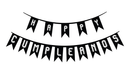 Festive Black Happy Cumpleaños Bunting Banner for Birthday Parties and Celebrations