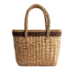 Elegant Straw Tote Bag with Soft Intricate Weave Isolated on Transparent Background