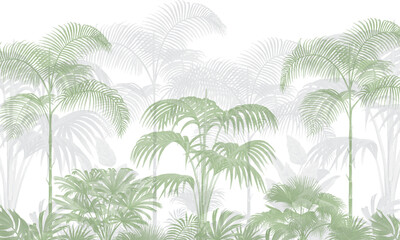Light Green Tropical Palm Trees Illustration, Elegant Botanical Landscape Wallpaper  © csinie1