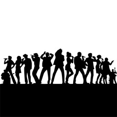 Silhouettes of men and women singing with microphones in various dynamic poses, showcasing energetic performance styles against a clean white background.