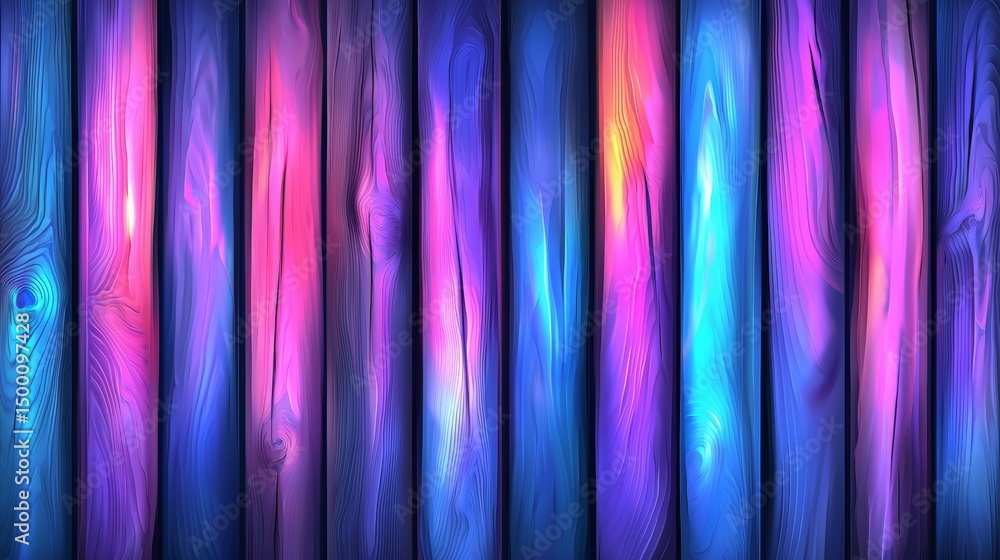 Poster series of wooden slats with a blue and pink color scheme. the slats are arranged in a row and are of