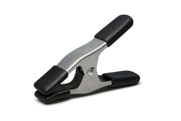 Fototapeta premium Metal spring clamp with black plastic tips on transparent background