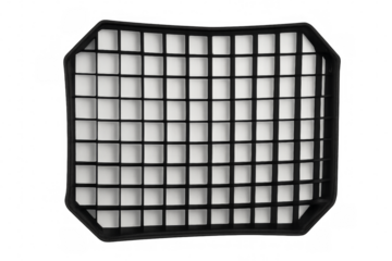 Black plastic grid with square holes on transparent background