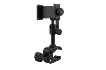 Adjustable smartphone holder clamp mounting on transparent background