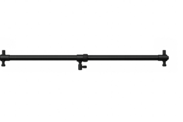 Horizontal black metal rod with screw knob on transparent background