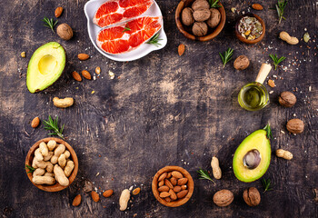 Healthy fat concept. Product with omega 3.