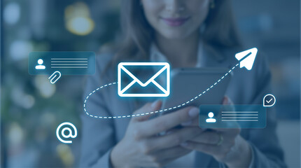 Digital Marketer Utilizing Email Marketing Tools on Laptop & Smartphone: Optimize Newsletter...