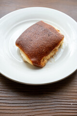 kazandibi dessert close up on white plate