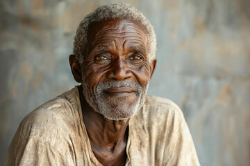 Fototapeta premium A portrait of an elderly African man with a gentle smile, showcasing his weathered face and kind eyes.
