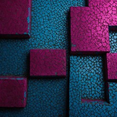 Magenta and blue abstract corner mosaic with grainy texture and neon edges