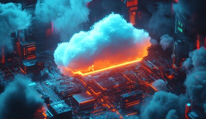 Cloud computing concept, circuit board, vibrant colors