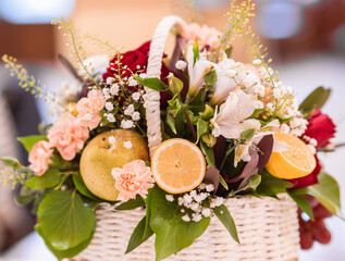 still life with fruits and flowers