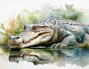 Obraz premium Starkes Krokodil in Aquarell – wild und mystisch in Pastelltönen