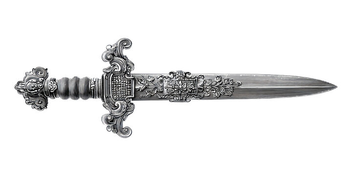 PNG Engraved medieval sword vintage dagger weapon.