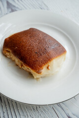 kazandibi dessert close up on white plate