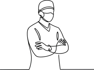 One Line Surgeon Silhouette Set – Minimalist Medical Art Surgeon Line Drawing Vector – Doctor Silhouette Icons