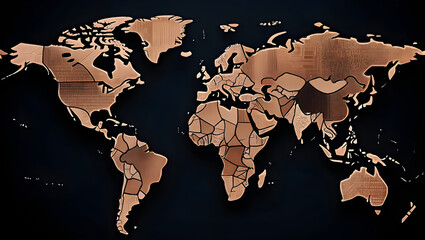 Digital world . Abstract background of digital elements and world map