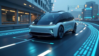 Autonomous Electric Vehicle Modern City Street