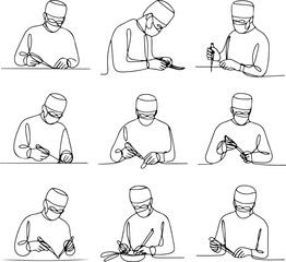 One Line Surgeon Silhouette Set &ndash; Minimalist Medical Art Surgeon Line Drawing Vector &ndash; Doctor Silhouette Icons