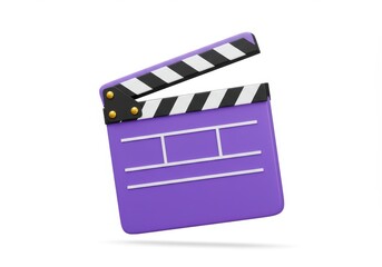 3D Illustration of Purple clapperboard with black and white stripes isolated on white background