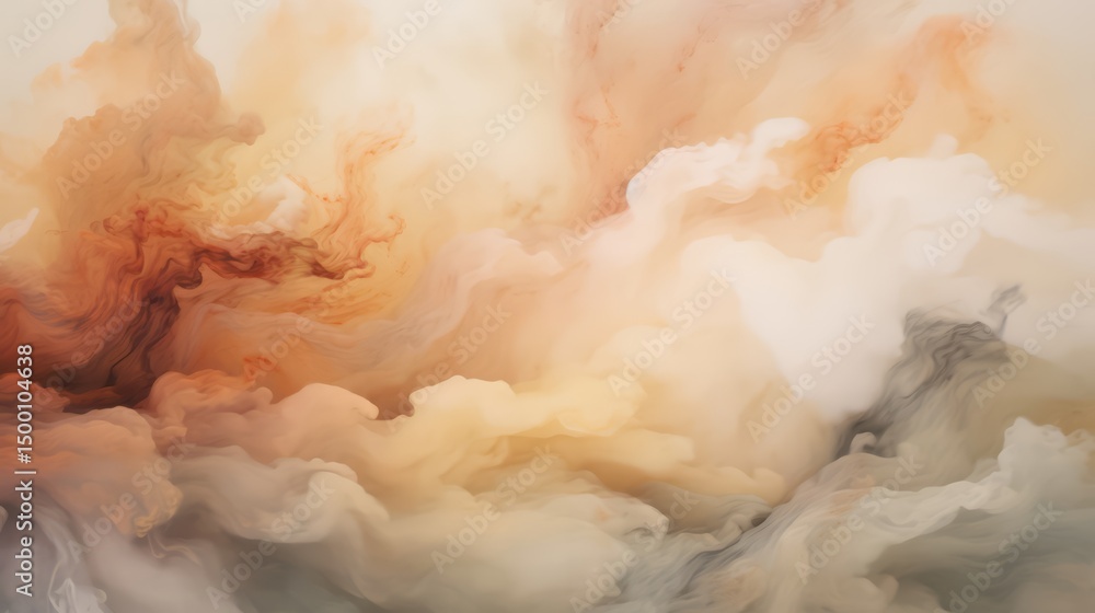 Leinwandbilder The image is a colorful abstract painting of a cloud with a mix of orange and white colors. The painting has a dreamy and ethereal quality, with the clouds appearing to be floating in the sky