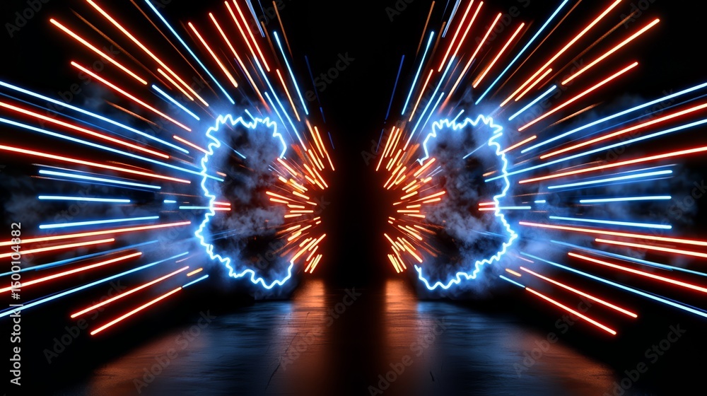 Leinwandbilder The image is a computer generated image of two glowing eyes with a blue and red background. The eyes are surrounded by a blue and red light that creates a sense of movement and energy