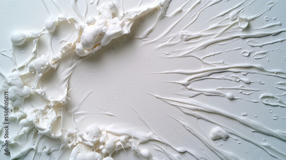 Aufkleber The image is a white background with white paint splatters all over it. The splatters are in various shapes and sizes, creating a chaotic and messy appearance. Scene is one of disorder and disarray