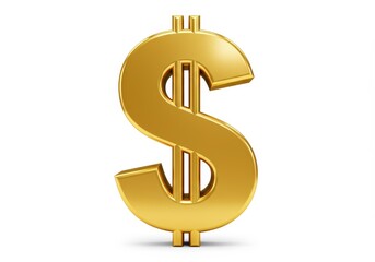 Fototapeta premium 3D Illustration of Shiny golden dollar sign isolated on white background representing wealth