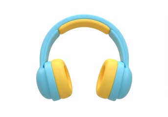 3D Illustration of Blue and yellow headphones isolated on white background