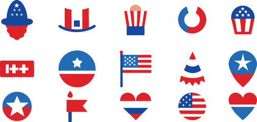 Set of 4th of July, American Independence day graphic elements on white background 