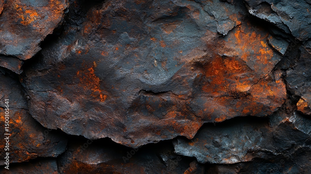 Fototapete The image is of a large rock with a lot of rust and dirt on it. The rock is very old and has a lot of texture, making it look like it has been weathered by the elements