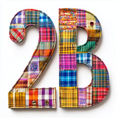 2B typography with bright letters made with colorful Vichy plaid texture.