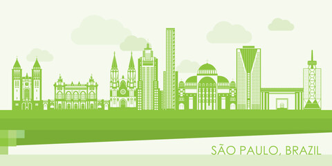 Fototapeta premium Green Skyline panorama of city of Sao Paulo, Brazil - vector illustration