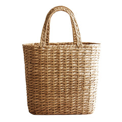 Natural Straw Tote Bag with an Organic Woven Texture Isolated on Transparent Background