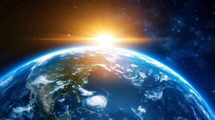 Obraz premium The sun is shining on the Earth, creating a beautiful and serene scene. The blue and white colors of the Earth and the sun create a sense of calm and tranquility