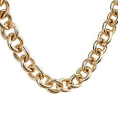 Obraz premium Elegant gold chain necklace featuring interlocking links displayed against a stark black background, highlighting its luxurious texture and design